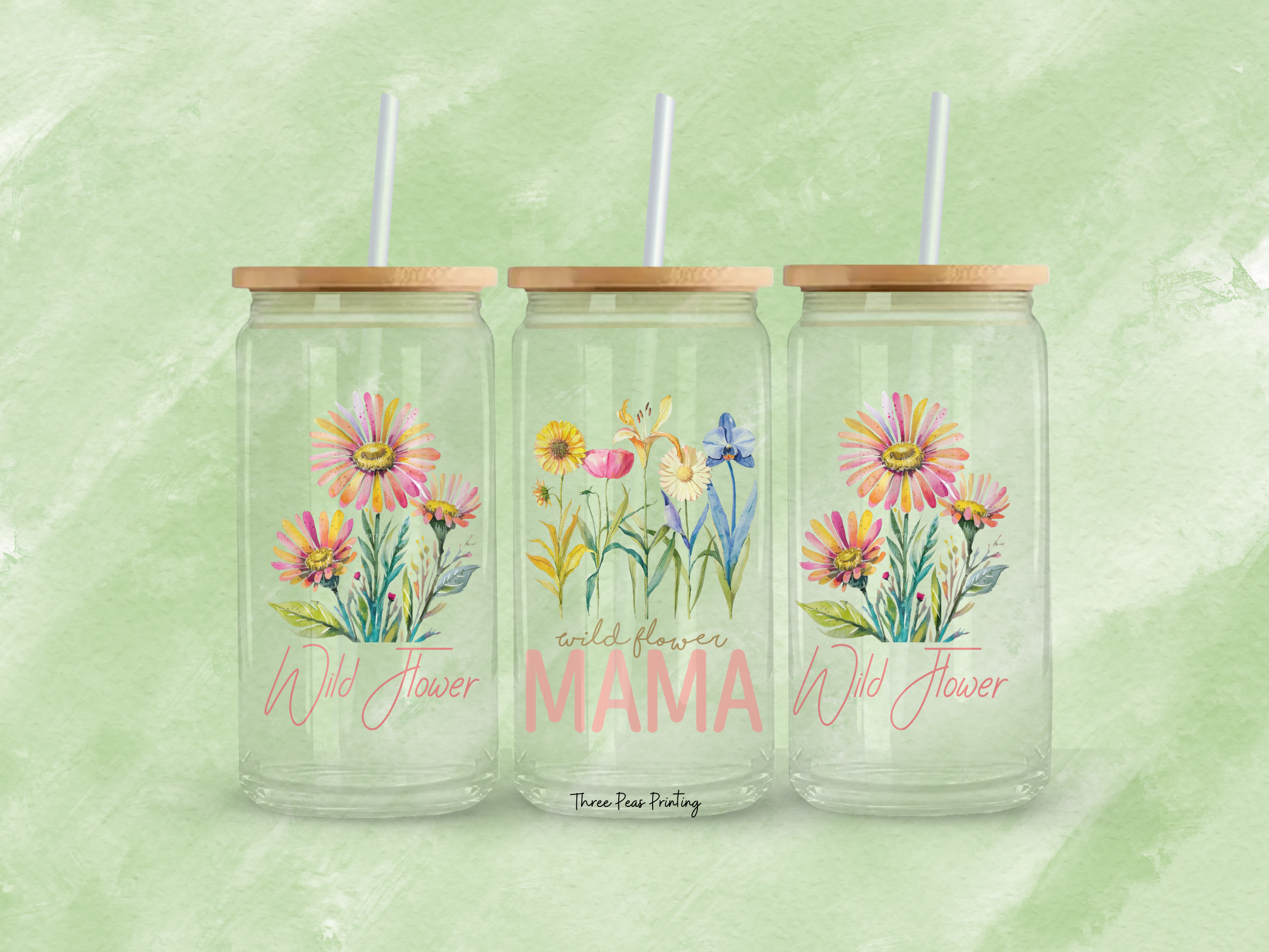 Wild Flower Mama Glass Can Cup