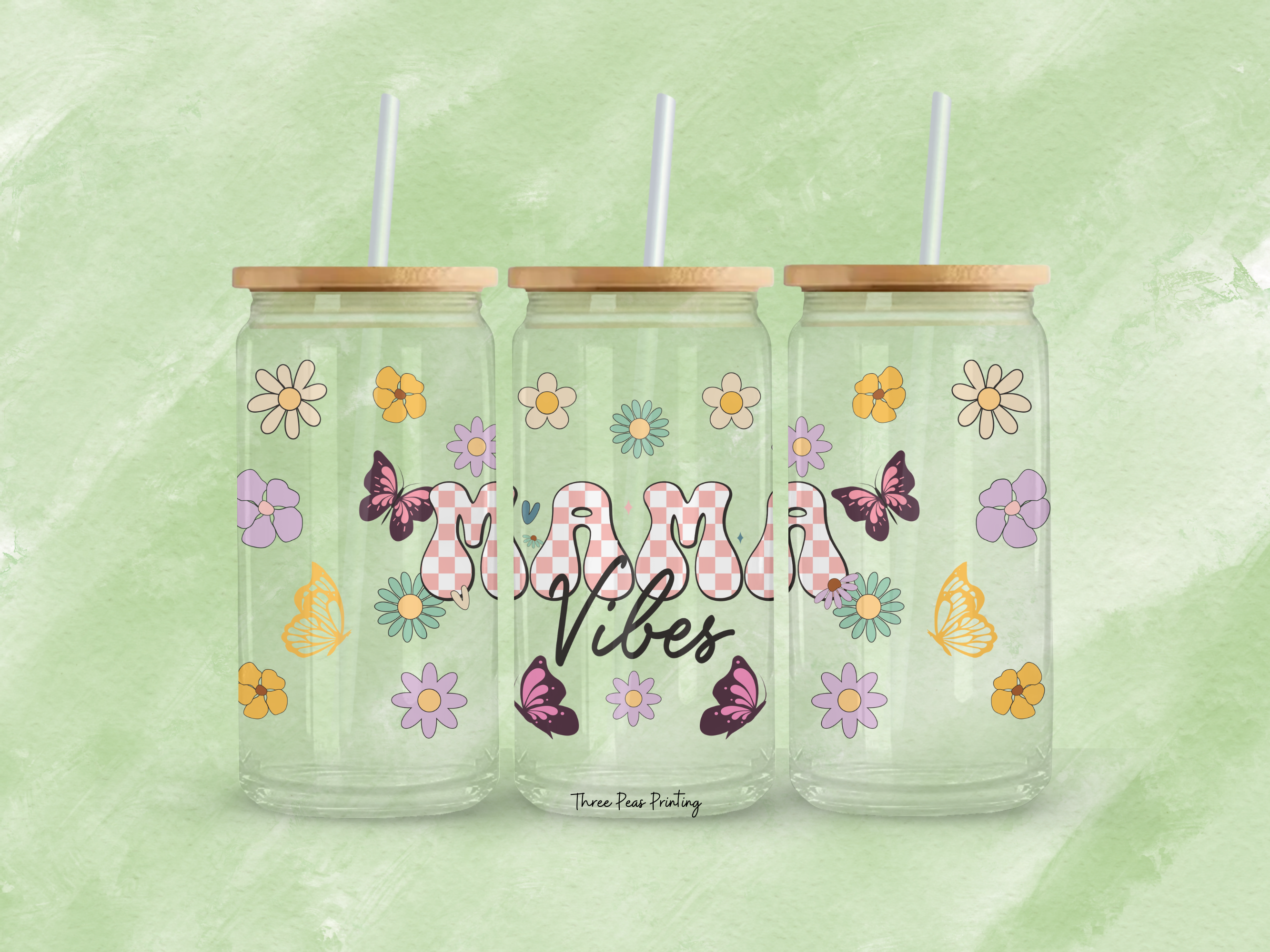 Mama Vibes Glass Can Cup