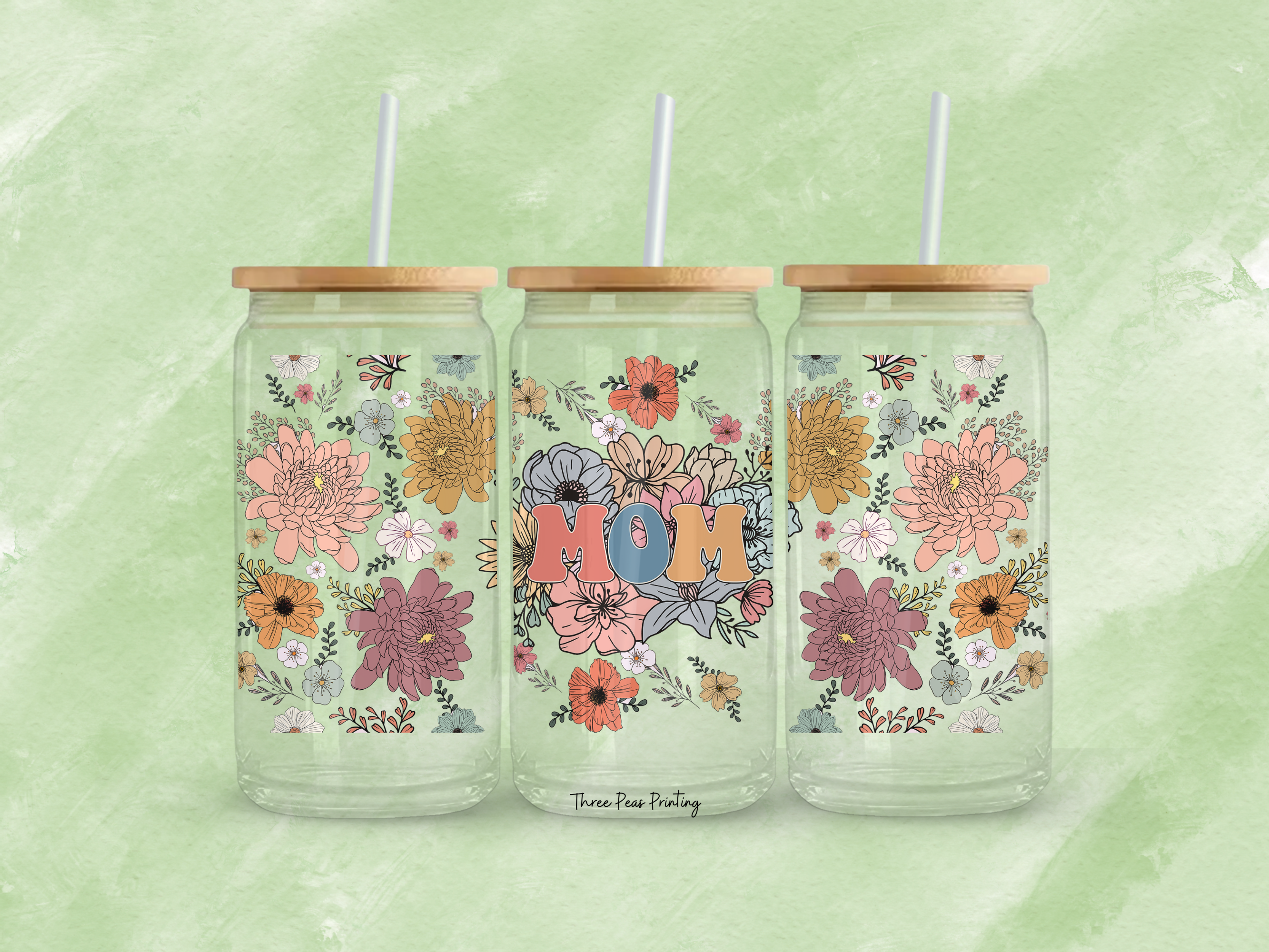 Mom Floral Glass Can Cup