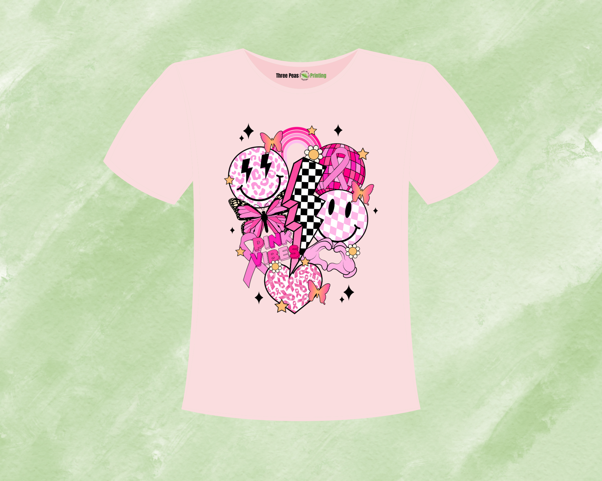 Retro Pink Vibes Breast Cancer Awareness Tee